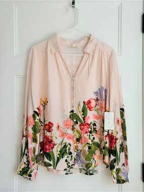 fig and flower Pale Pink Floral Button-Down Blouse